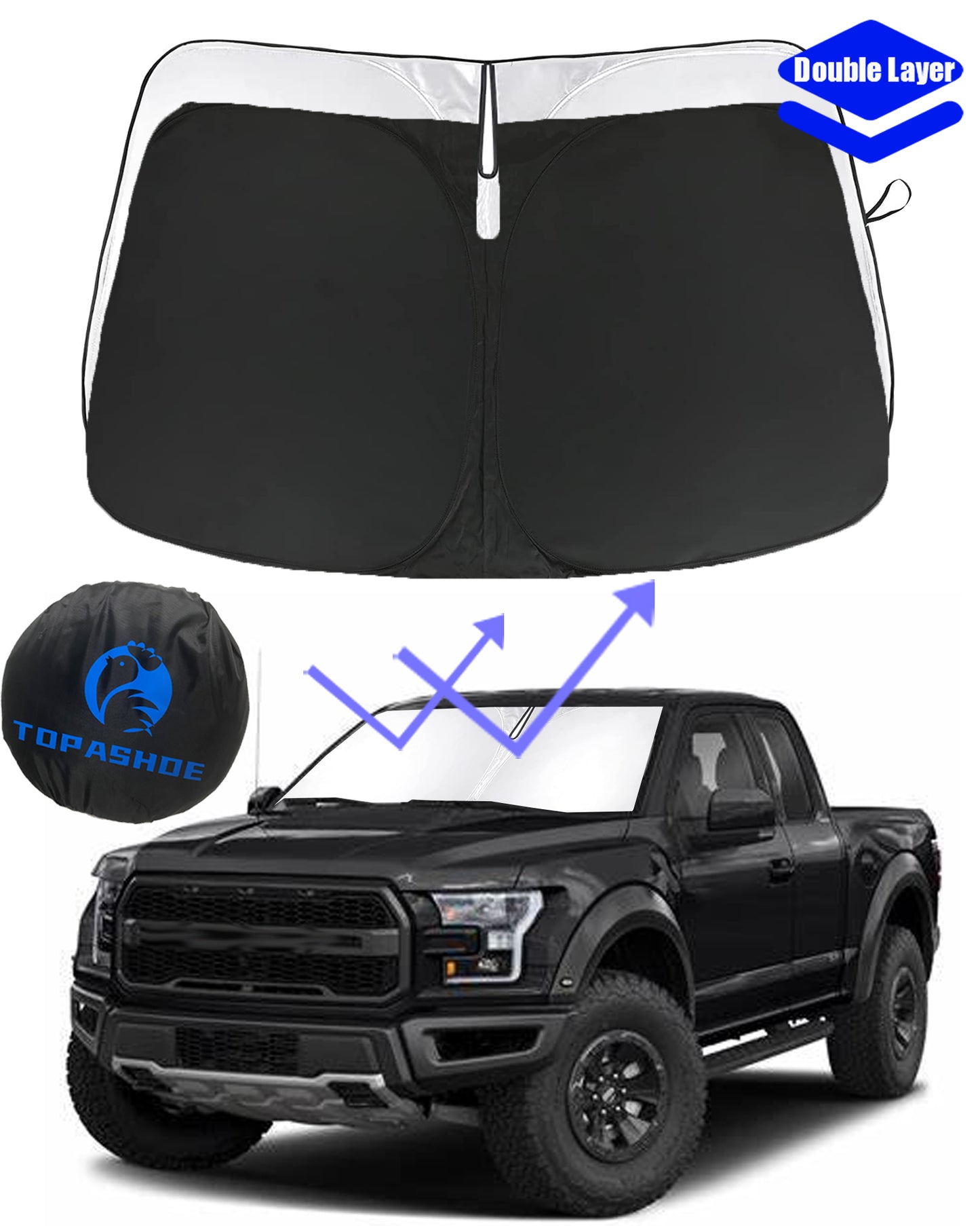 TOPASHDE Custom Fit Windshield Sunshade Compatible with 2015-2020 Ford F-150 F150 Lariat, King Ranch Accessories- Foldable Sunshade Window Sun Visor Protector Blocks UV Keep Your Car Cool