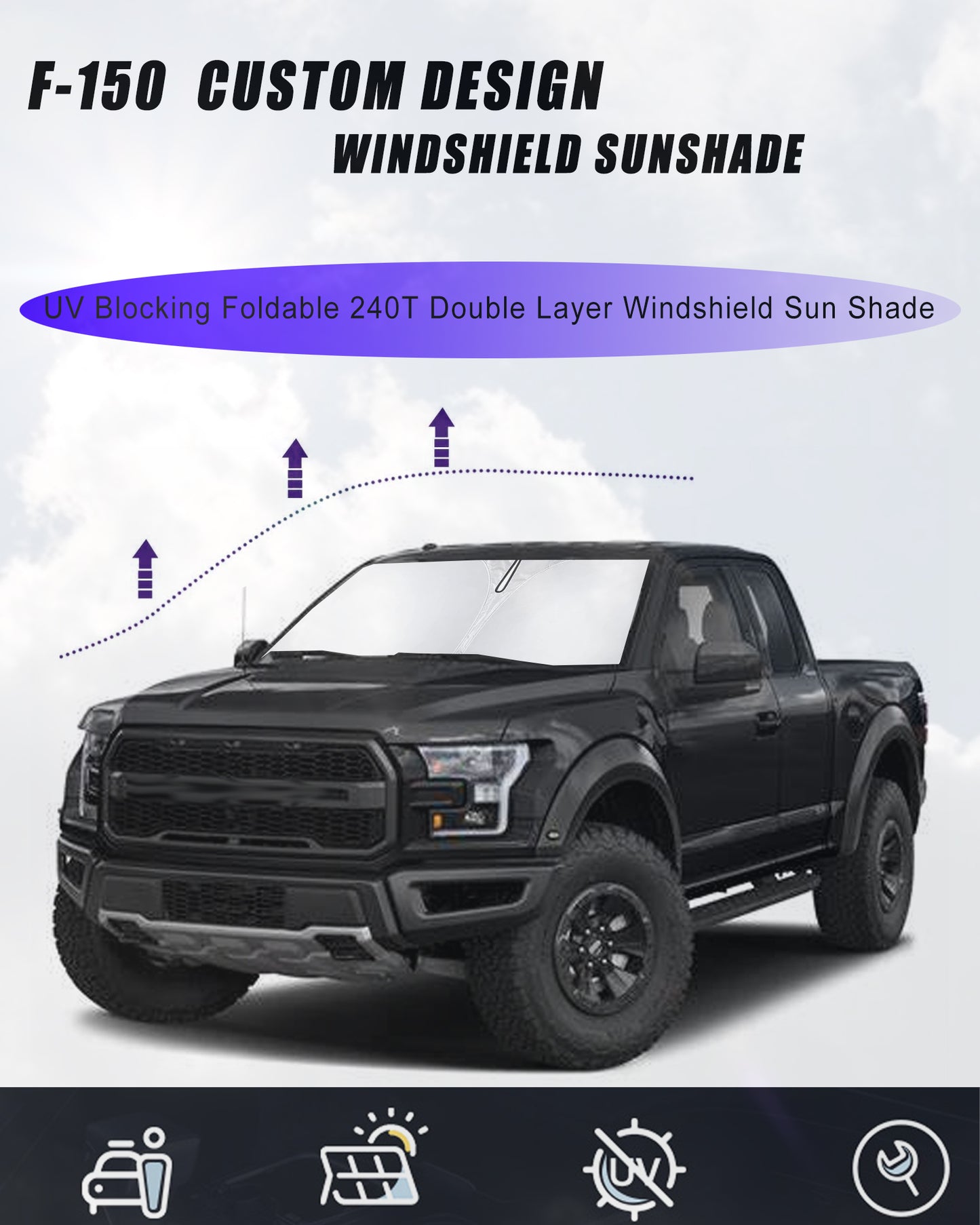 TOPASHDE Custom Fit Windshield Sunshade Compatible with 2015-2020 Ford F-150 F150 Lariat, King Ranch Accessories- Foldable Sunshade Window Sun Visor Protector Blocks UV Keep Your Car Cool